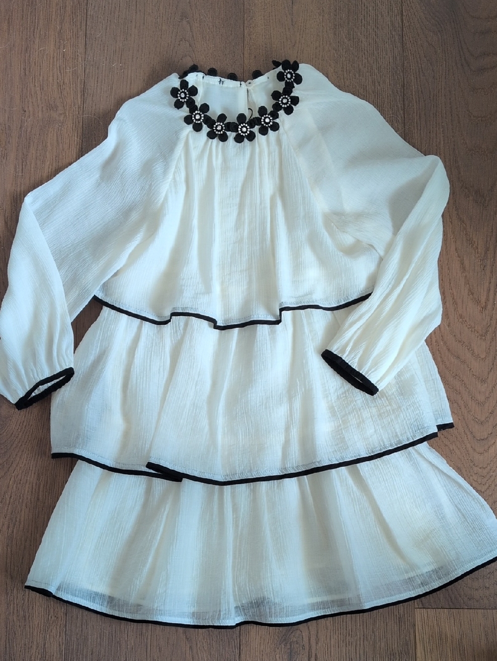 NWT Zara Ivory Dress with Black Floral Appliqué and Trim